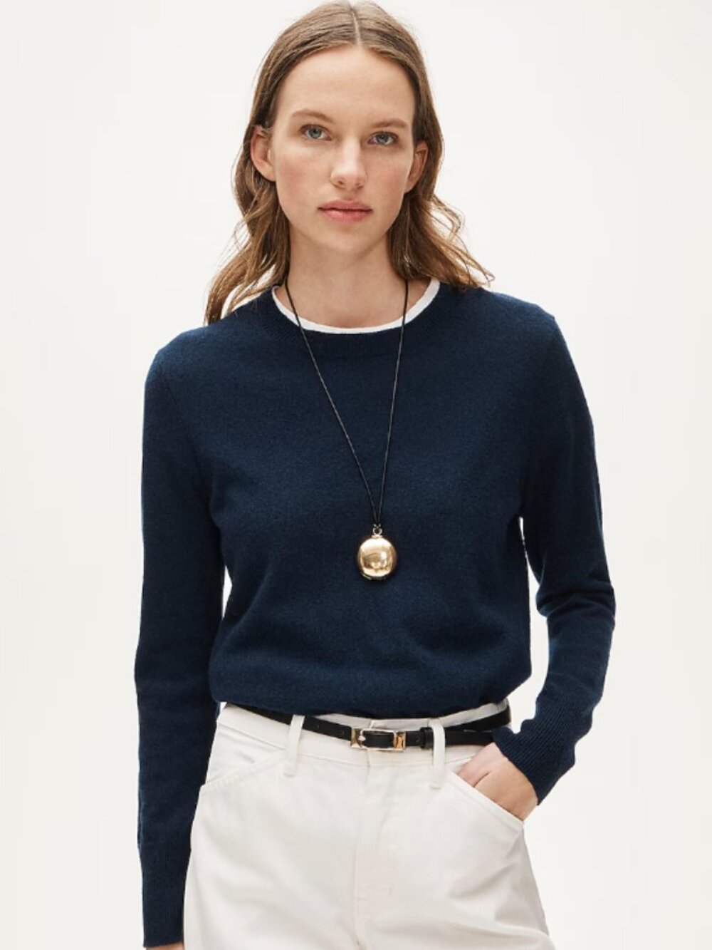 J. Crew 100% Cashmere Classic-fit Crewneck Sweater Navy Blue Women's Size Medium